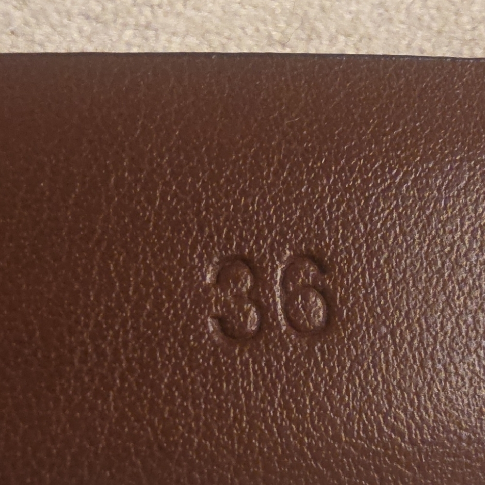 Paul Fredrick Embossed Italian Calfskin Two-Tone Leather Belt Size 36 - Picture 9 of 13